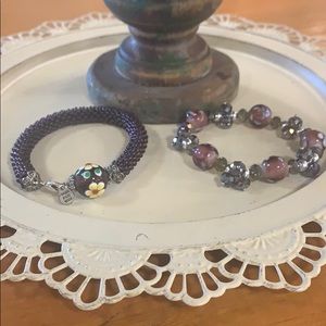 Two beautiful beaded bracelets purple/glass